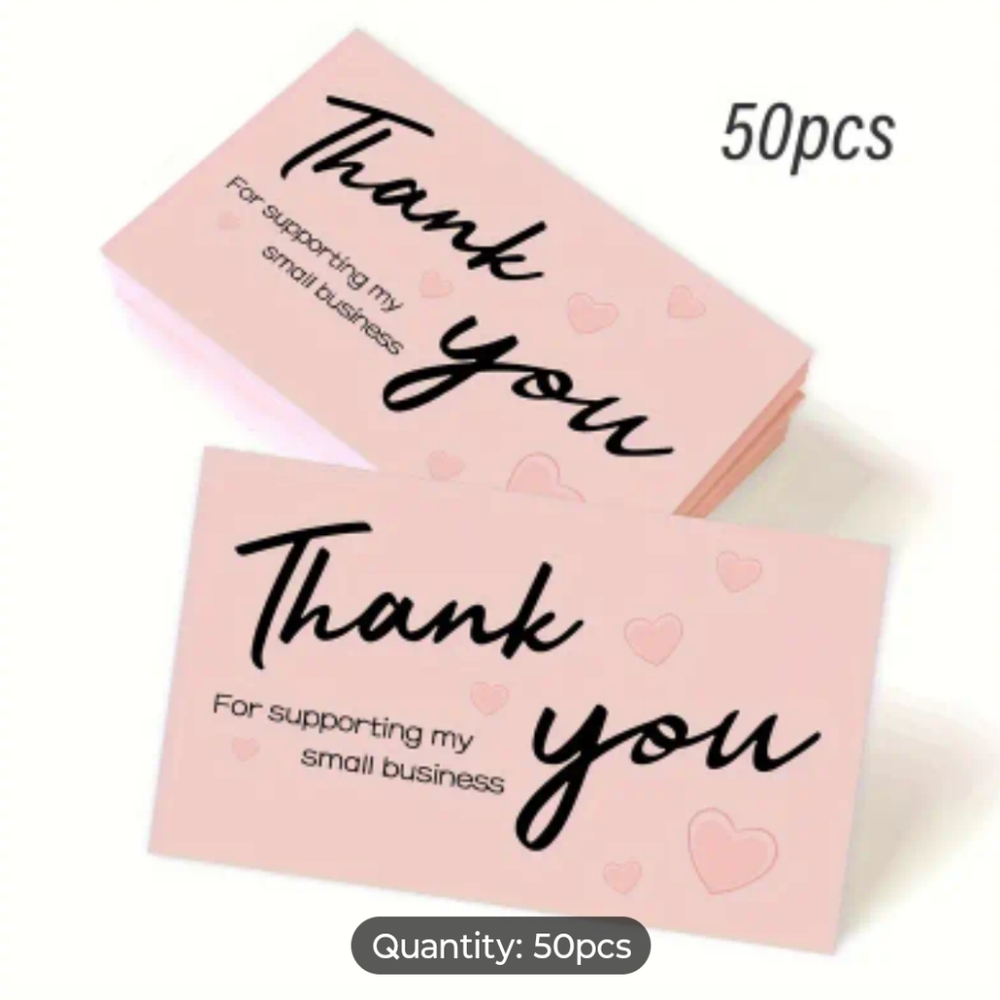 50 Pcs Thank You Cards for Small Business Support - Heart & Slogan Design